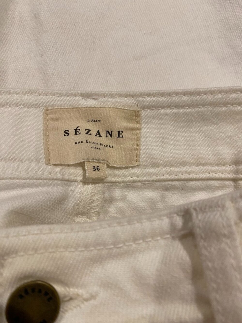 Sézane 2023 White/Ecru Wide-Leg Cotton Trousers — FR 36